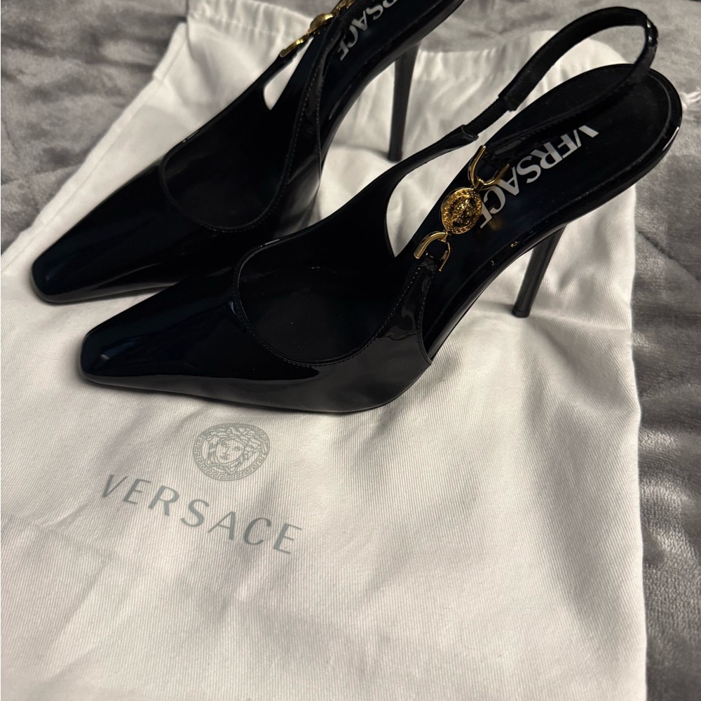 Versace Black Stiletto Slingback Heels